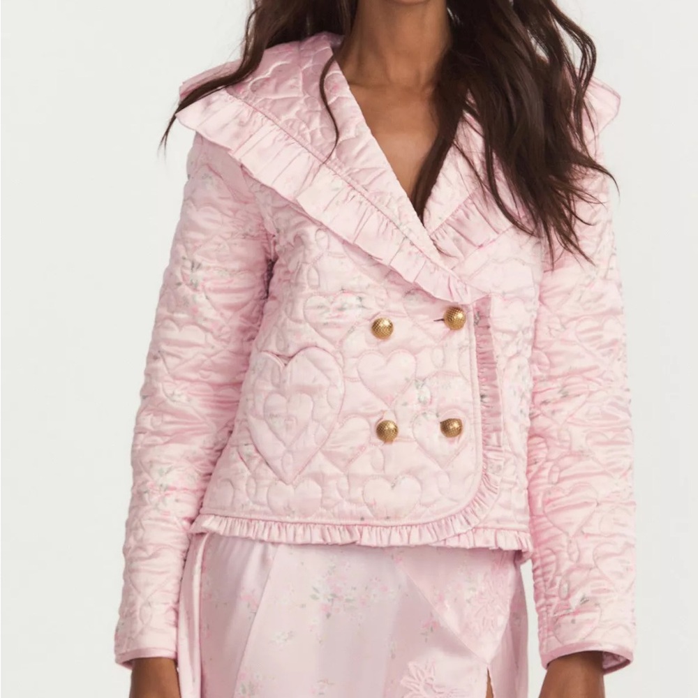 LoveShackFancy Pink Puffer Jacket with Quilted Design